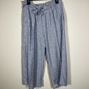 Dash Women's Linen Blend Cropped Pants Navy White Stripe Wide Leg Large!